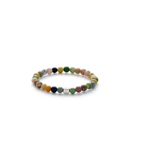 Alexander Lynggaard Colorup Indian Agate Sterling Sølv Herrearmbånd med Silikonesnor Og Agat