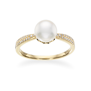 14 Karat Guld Ring fra Scrouples med Perle og Brillanter 0,09 Carat W/SI