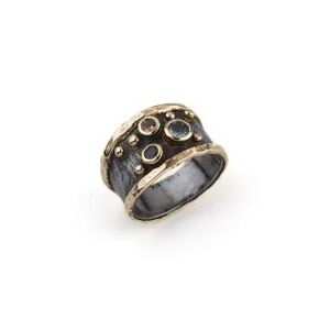 By Birdie Empire Slim Stones Sterling Sølv Ring fra Birdie med 14 Karat Guld Og Faceterede Sten