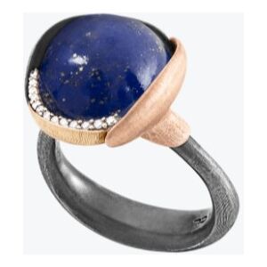 Lotus No. 3 Sterling Sølv Ring fra Ole Lynggaard med 18 Karat Guld, Lapis Lazuli og Diamanter 0,05 Carat TW/VS