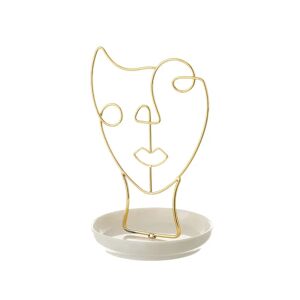 LOLAhome Joyero cuelga joyas de cara de metal y cerámica dorado de Ø 12x19 cm