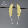 Lotus Fun pendientes de plumas inusuales de Plata de Ley 925 auténtica Vintage de lujo de oro de 18 quilates para mujer joyería Original