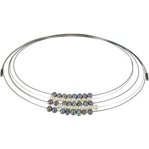 LES POULETTES BIJOUX Collier Multi-fils Argent Perles Blanches et Gris Fonces