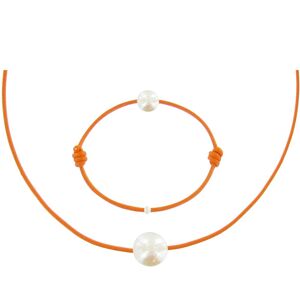 LES POULETTES BIJOUX Set Collier et Bracelet Lien La Perle Blanche des Poulettes - Colors - Orange