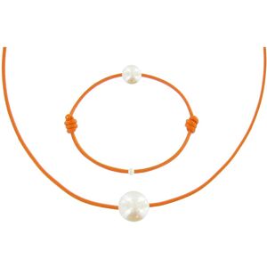 LES POULETTES BIJOUX Set Collier et Bracelet Lien La Perle Blanche des Poulettes - Colors - Orange - Publicité