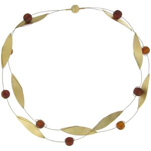 LES POULETTES BIJOUX Collier Vermeil Feuilles et Perles d'Ambre Cognac