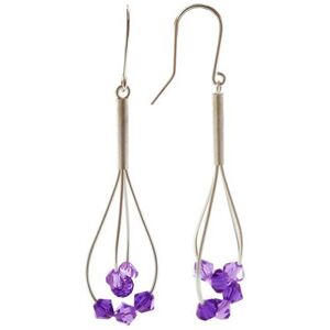 LES POULETTES BIJOUX Boucles d'Oreilles Argent 6 Perles de Cristal Violettes