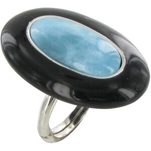 LES POULETTES BIJOUX Bague Argent Ovale Corne Noir et Larimar