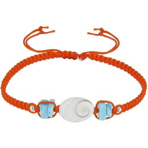 LES POULETTES BIJOUX Bracelet Lien Tresse Orange Paves de Larimar et Oeil de Ste Lucie