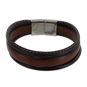 LES POULETTES BIJOUX Bracelet Homme Cuir Marron Trois Lanières Cousu Beige