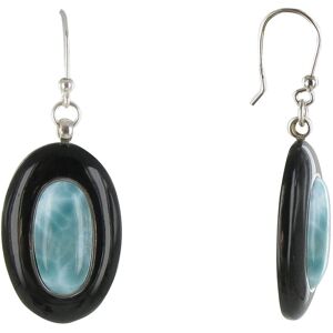 LES POULETTES BIJOUX Boucles d'Oreilles Argent Ovale Corne Noir et Larimar