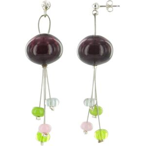 LES POULETTES BIJOUX Boucles d'Oreilles Bouquet de Verre Aubergine et ses Tiges de Perles