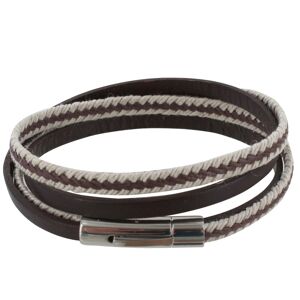 LES POULETTES BIJOUX Bracelet Homme Double Tour Cuir Marron Fonce Tresse en Lin Marron et Beige