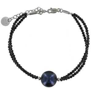 LES POULETTES BIJOUX Bracelet Argent Rhodie Perle de Culture Gris Noire 11mm et Double Spinelle