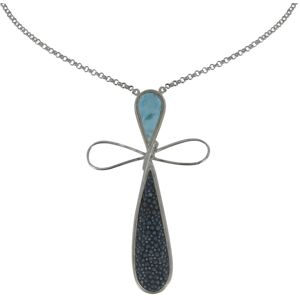 LES POULETTES BIJOUX Collier Chaine Argent Croix de Larimar et Cuir