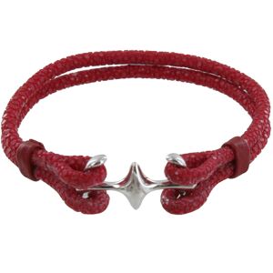 LES POULETTES BIJOUX Bracelet Mixte Rhodium Double Ancre et Cuir - 18cm Classics - Rouge