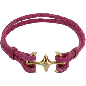 LES POULETTES BIJOUX Bracelet Mixte Rhodium Plaque Or Double Ancre et Cuir - 18cm Colors