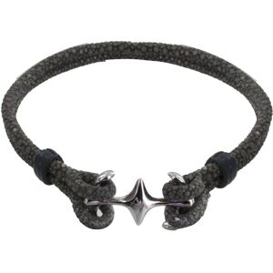 LES POULETTES BIJOUX Bracelet Mixte en Argent Rhodié Double Ancre et Cuir - 20cm - Gris