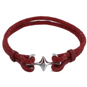 LES POULETTES BIJOUX Bracelet Mixte en Argent Rhodie Double Ancre et Cuir - 20cm - Rouge