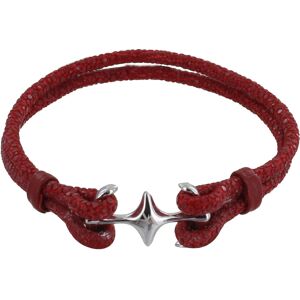 LES POULETTES BIJOUX Bracelet Mixte en Argent Rhodié Double Ancre et Cuir - 20cm - Rouge