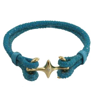 LES POULETTES BIJOUX Bracelet Mixte Rhodium Plaqué Or Double Ancre et Cuir - 18cm Colors - Turquoise