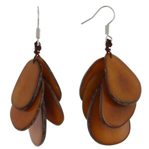 LES POULETTES BIJOUX Boucles d'Oreilles Grappe de Petales en Tagua - Marron fonce