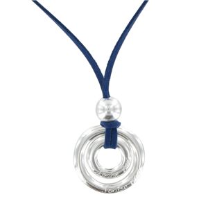 LES POULETTES BIJOUX Collier Lien en Suedine Pendentif Deux Anneaux Plaque Argent - Classics - Bleu Navy