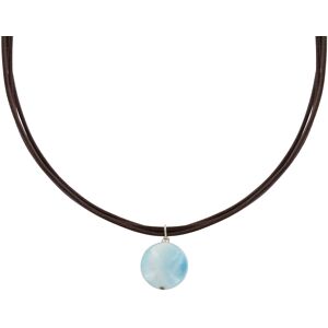 LES POULETTES BIJOUX Collier 3 Fils de Cuir Marron et Pendentif Sphere de Larimar