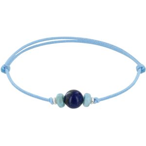 LES POULETTES BIJOUX Bracelet Lien Synthetique Perle de Lapis Lazuli Deux Anneaux de Larimar et d'Argent - Bleu ciel