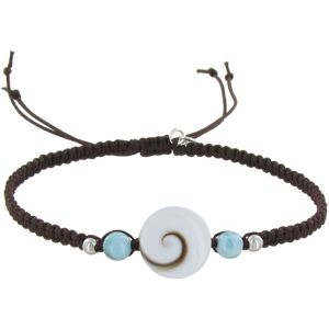 LES POULETTES BIJOUX Bracelet Lien Tresse Oeil de Ste Lucie Rond et Perles de Larimar - Marron fonce