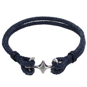 LES POULETTES BIJOUX Bracelet Mixte en Laiton Rhodie Double Ancre et Cuir - 20cm - Bleu Navy
