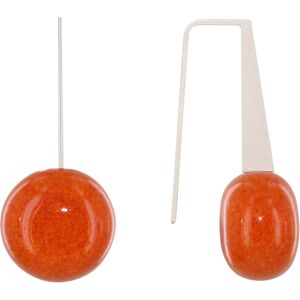 LES POULETTES BIJOUX Boucles d'Oreilles Crochet Plat Metal Argente et Galets Ceramique - Orange