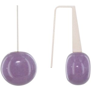 LES POULETTES BIJOUX Boucles d'Oreilles Crochet Plat Metal Argente et Galets Ceramique - Violet