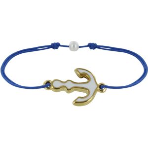 LES POULETTES BIJOUX Bracelet Lien Medaille en Laiton Ancre emaillee Blanche - Bleu Navy