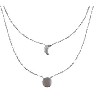 LES POULETTES BIJOUX Collier Double Chaine Argent Rhodie Lune et Croissant de Lune