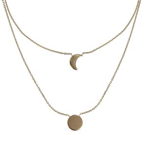 LES POULETTES BIJOUX Collier Double Chaine Plaque Or Lune et Croissant de Lune