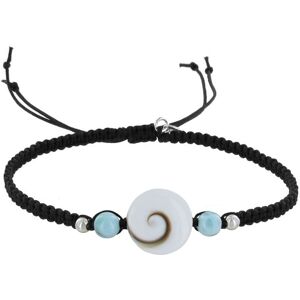 LES POULETTES BIJOUX Bracelet Lien Tresse Oeil de Ste Lucie Rond et Perles de Larimar - Noir