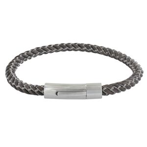 LES POULETTES BIJOUX Bracelet Homme Cuir et Acier Tresse Rond - Marron fonce