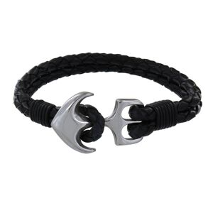 LES POULETTES BIJOUX Bracelet Homme Argent Ancre et Cuir Noir Deux Liens Tresses Ronds