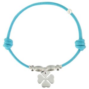 LES POULETTES BIJOUX Bracelet Lien Trefle Argent - Colors - Turquoise