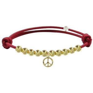 LES POULETTES BIJOUX Bracelet Medaille Peace and Love et Perles Plaquees Or - Classics - Rouge