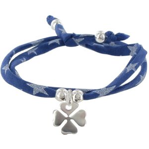 LES POULETTES BIJOUX Bracelet Double Tour Lien Etoiles et Trefle Argent - Classics - Bleu Navy