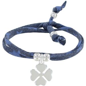 LES POULETTES BIJOUX Bracelet Double Tour Lien Etoiles et Trefle Argent - Colors - Bleu Jean