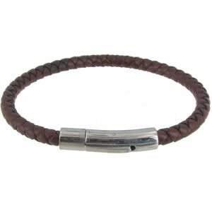 LES POULETTES BIJOUX Bracelet Homme Cuir Tresse Rond Fermoir Acier Inoxydable - Classics - Marron clair