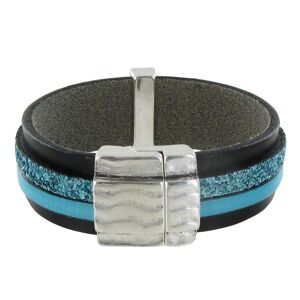 LES POULETTES BIJOUX Bracelet Cuir Noir et Deux Bandes - Classics - Turquoise