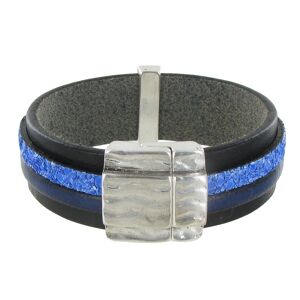 LES POULETTES BIJOUX Bracelet Cuir Noir et Deux Bandes - Classics - Bleu Navy