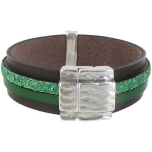 LES POULETTES BIJOUX Bracelet Cuir Marron et Deux Bandes - Classics - Vert