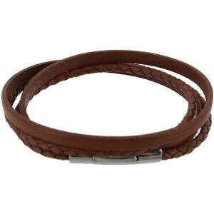 LES POULETTES BIJOUX Bracelet Homme Cuir Deux Liens Plat et Tresse Rond - Classics - Marron clair