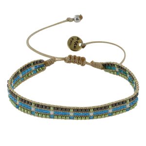 LES POULETTES BIJOUX Bracelet Waï Laki Perles et Lien Tresse Beige - Turquoise