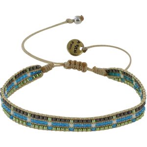 LES POULETTES BIJOUX Bracelet Waï Laki Perles et Lien Tréssé Beige - Turquoise